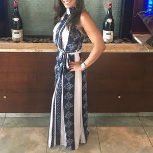 Beautiful blue/pink halter jumpsuit